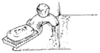 Drawing of a sink with a bar of soap and running water.