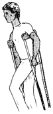 Drawing of a man walking with crutches.