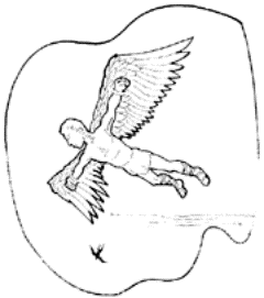 Drawing of a man with wings flying.