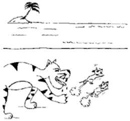 Drawing of one tiger chasing the mice.