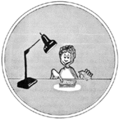 Drawing of a child looking at a sandwich under a light.