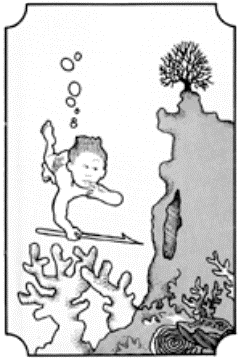 Drawing of the boy looking wonderingly at the cave.