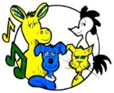 Drawing of a horse, dog, cat, and chicken.