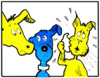 Drawing of the cat speaking to the dog and horse.