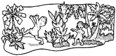 Drawing of the girl laughing as the boy runs away.