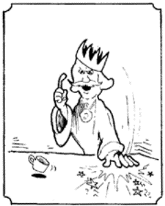 Drawing of a Kind slamming his hand on the table angrily.