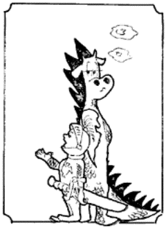 Drawing of small knight and the dragon.