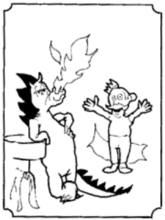 Drawing of the dragon breathing fire for a happy King.