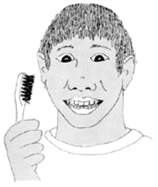 Drawing of young man with toothbrush