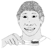 Drawing of young man with toothpaste on a toothbrush