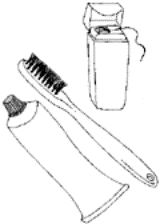Drawing of toothbrush, toothpaste tube, and dental floss
