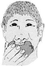 Drawing of a young man eathing fruit.