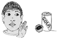 Drawing of a young man saying no to candy and soda.